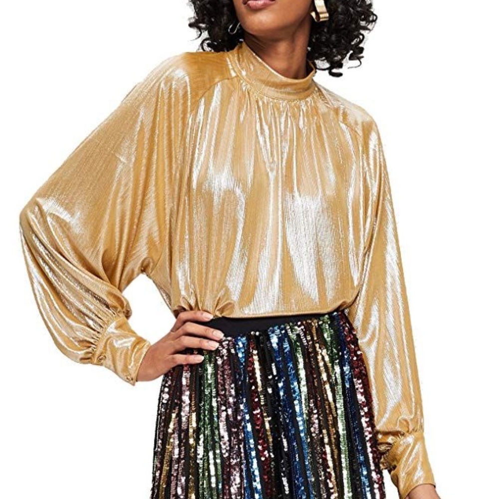 NWOT Romwe Women's Raglan Metallic Flounce Blouse